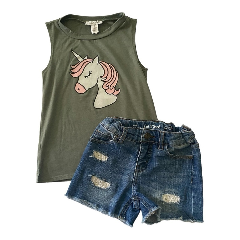 GIRLS SIZE 6 OUTFIT-CAT & JACK AND TILLYS WHITE FAWN